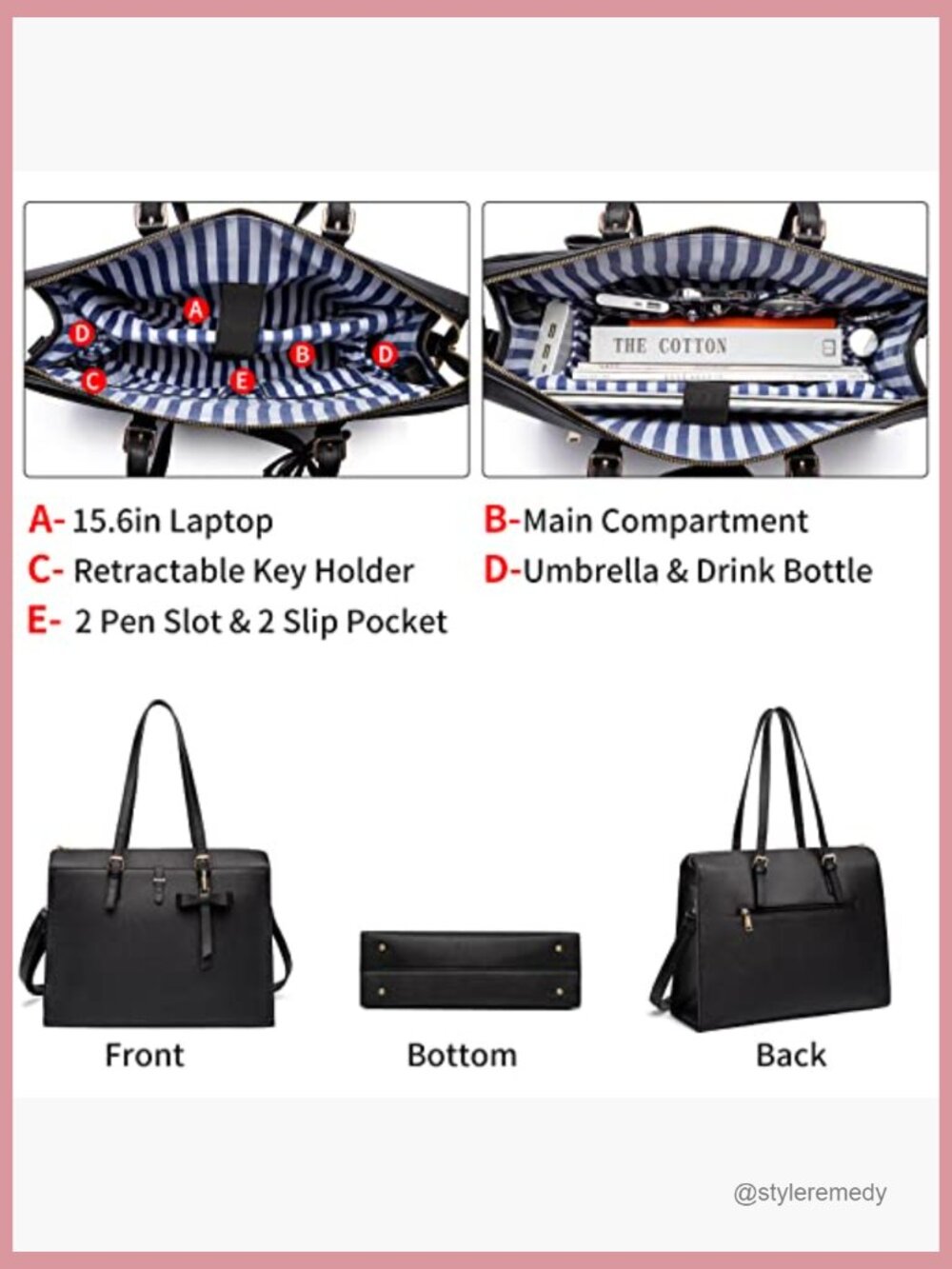 Large PU Leather Laptop Tote Set with USB Charging Port - Picture 3 of 7